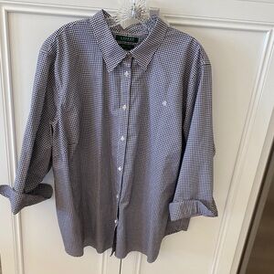 Lauren Ralph Lauren Blk & White Gingham Check Button Up Shirt 3/4 sleeve Size 3X